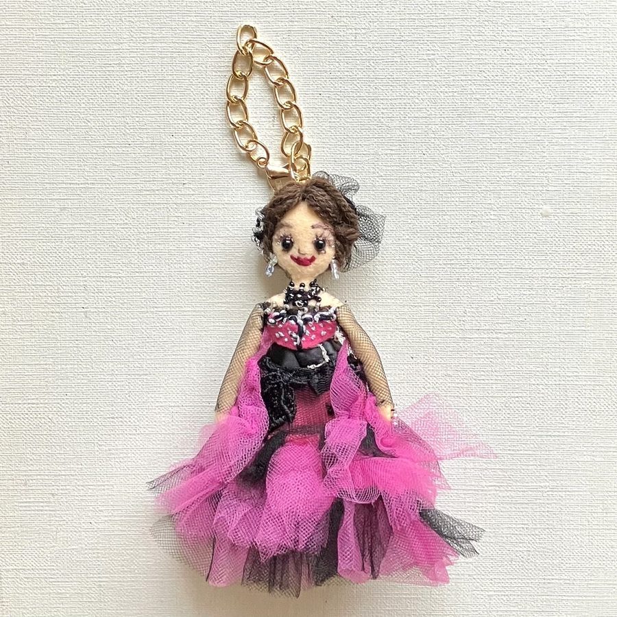 Pink tulle dress doll charm
